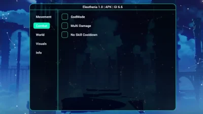 Чит-меню Eleutheria для Genshin Impact на Андроид — функции GodMode, Multi Damage и No Skill Cooldown