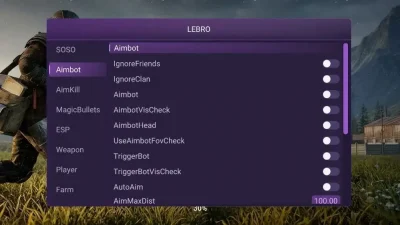 Oxide: Survival Island — меню чита Lebro с функциями AimBot, AimKill и Magic Bullets